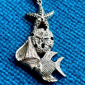 Silver Cloud sterling silver star fish sand dollar shell fish pendant necklace